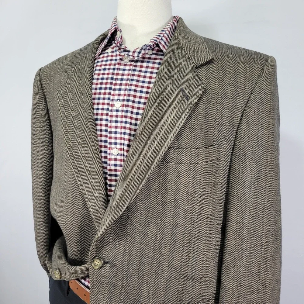 Sterling & Hunt Men's Tweed Sport Coat Blazer‎ Brown Herringbone Size About 44R